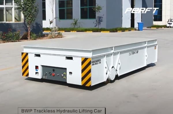 Perfect trackless hydraulic lifting car to move packaged metal extrusions